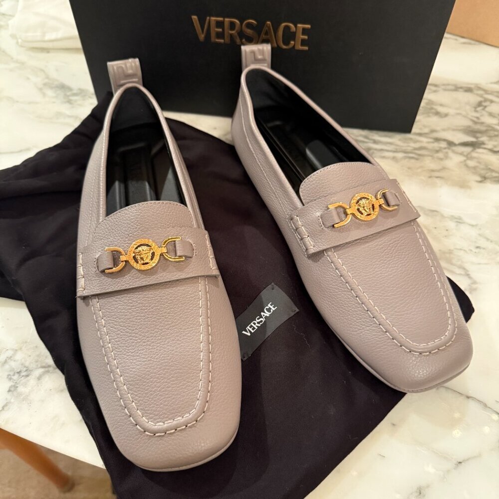 Versace 1017072 Gray Leather Driver Shoes with Medusa plaque, 42.5 - Picture 2 of 16